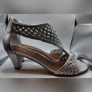 Donald Pliner Verona woven metallic silver Leather Shoes Heels Dressy Sandals 10